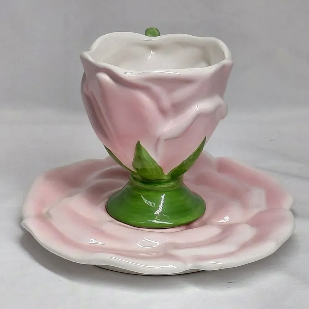 Vintage Pink Rose Ceramic Teleflora Gift Cup & Saucer Set